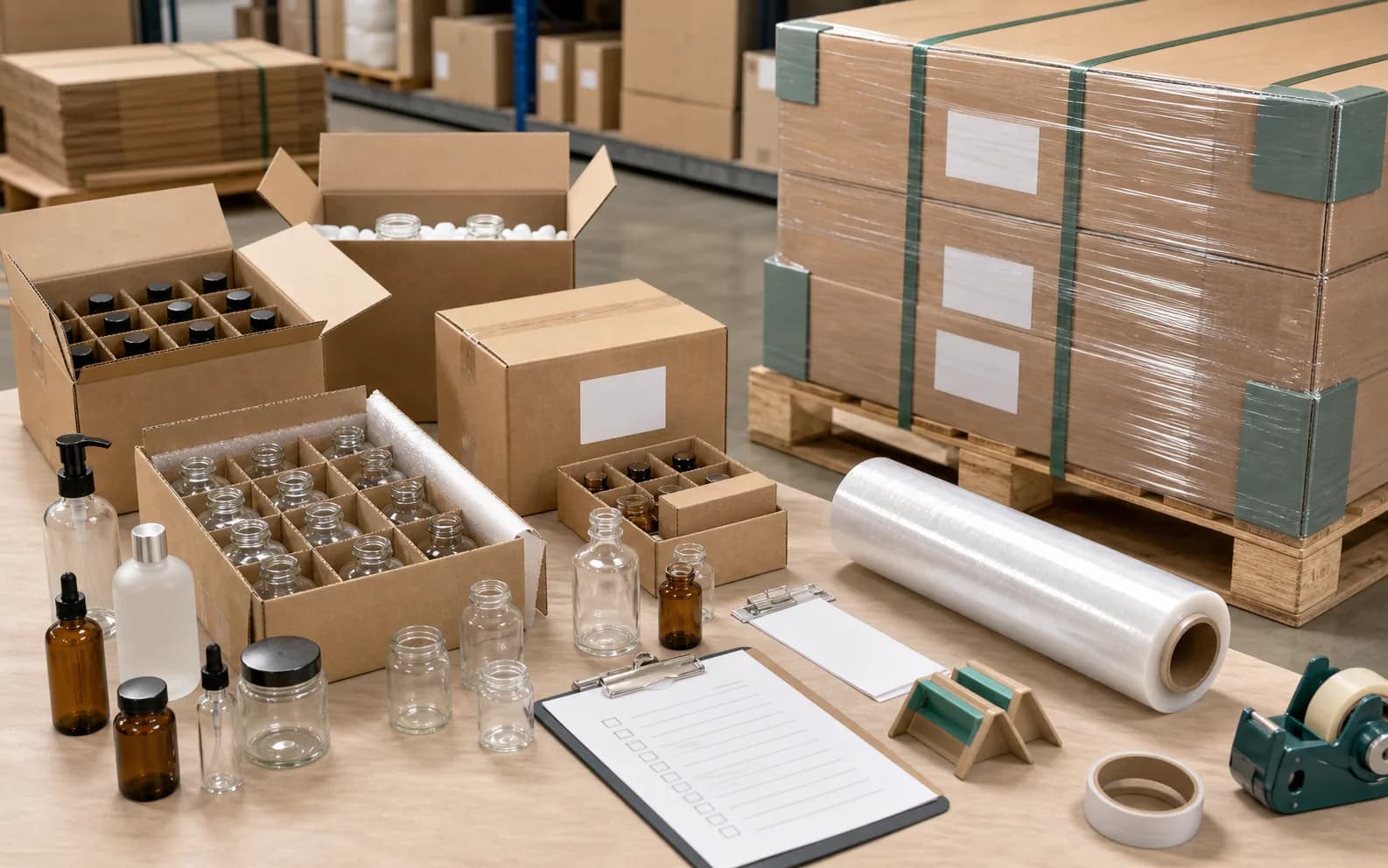Glass packaging export packing and pallet preparation